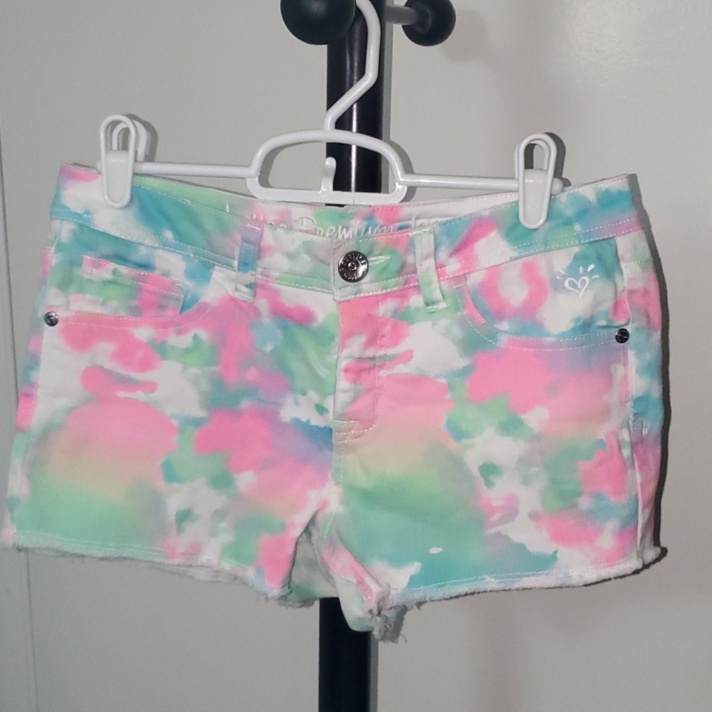 Justice 10 1/2 neon tie dyed jean shorts